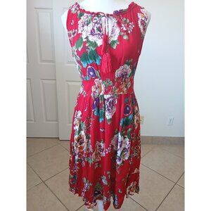 Women’s Bila India Gauze Sleeveless Crinkle Floral Rayon Dress Medium Bohemian
